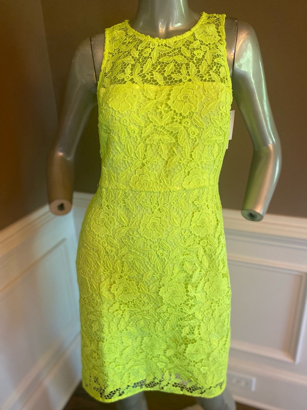 NWT J Crew Sleeveless Lace Sheath Dress in Neon Yellow size 4